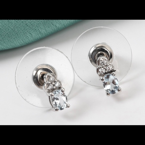 Natural Aquamarine and Zircon earrings - Picture 5 of 11